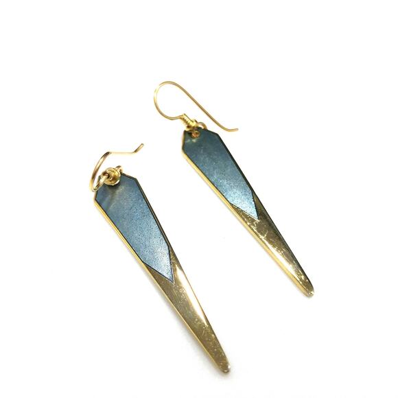 Laurel Burch Long Blue Enamel Earrings Gold Plated Cloisonné Dangle 1980s - Picture 6 of 10